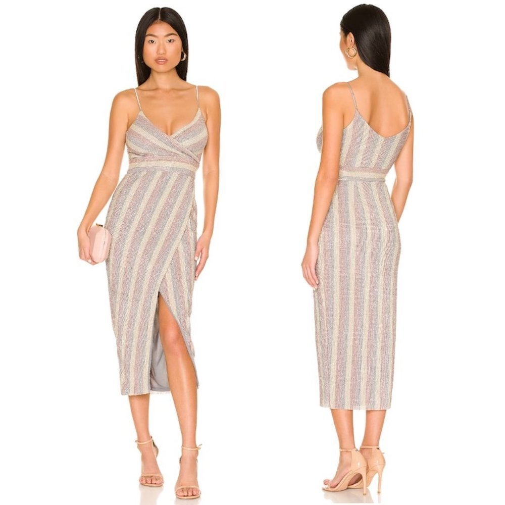 Saylor Meghan Faux Wrap Midi Dress In Multi Size Medium